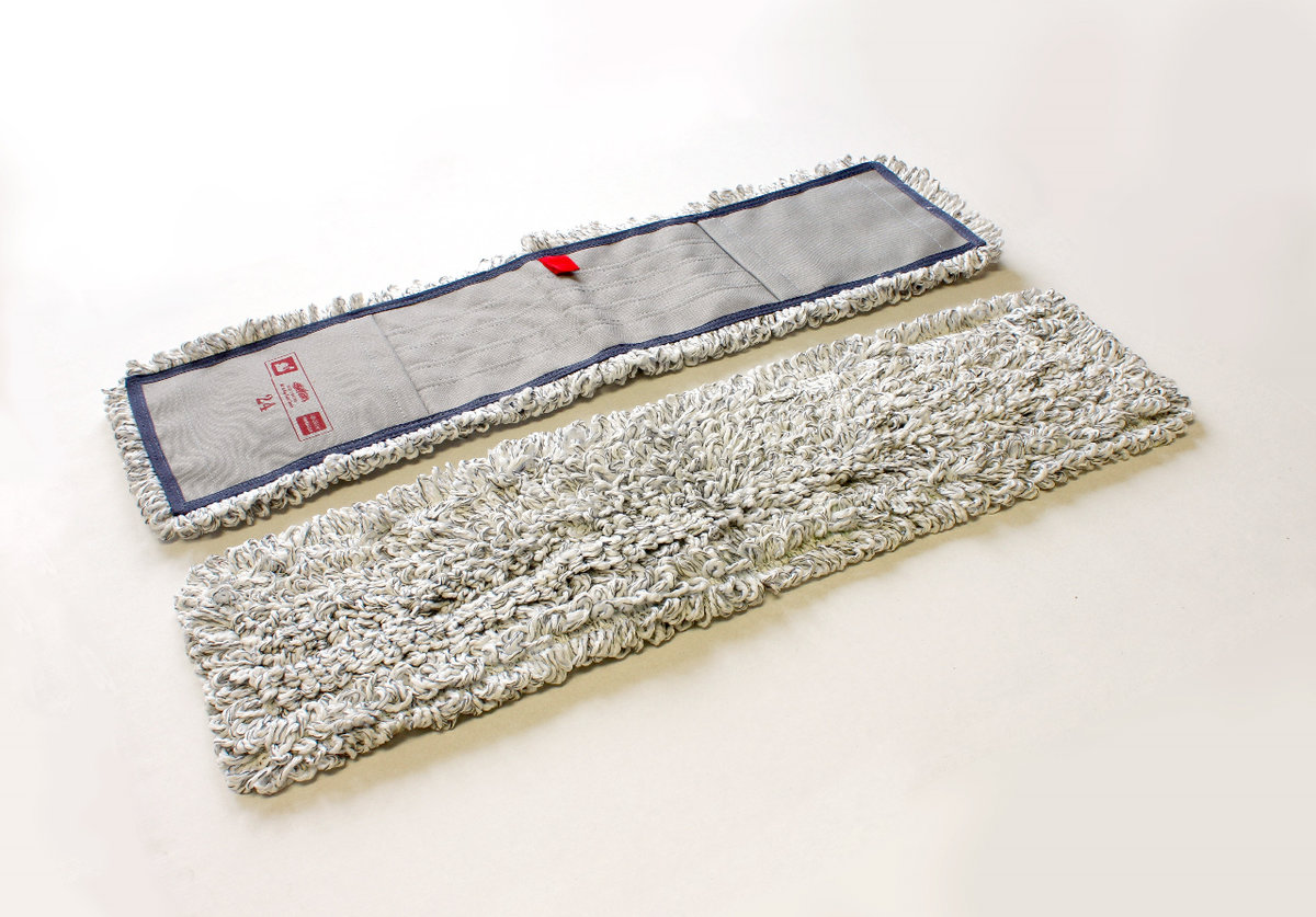 Reusable microfiber mops for wet and dry cleaning in commercial mop rental service